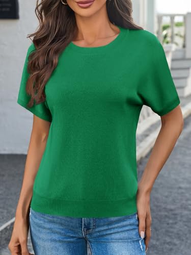 Image of Saodimallsu Women's Short Sleeve Crew Neck Knit Pullover Sweater | Casual Basic, Crew Neck, Loose Knit Pullover, Summer Lightweight