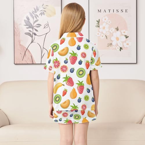 ALAZA Kiwi Fruit Strawberry Pajamas Satin Pajama Set Short Sleeve Button Down Sleepwear4