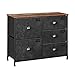 SONGMICS Cajonera, Cómoda Dormitorio, con 5 Cajones de Tela, Almacenamiento de Armario Industrial con Marco de Metal, Tapa de Madera, para el Pasillo, Cuarto de Niños, Marrón Rústico y Negro LVT05H