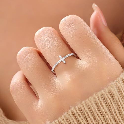 925 Sterling Silver Cross Rings for Women Cubic Zirconia Faith Hope Christian Rings Heart Ring Promise Rings for Her Purity Ring Mothers Ring Religious Jewelry Easter Baptism Christmas Gifts4