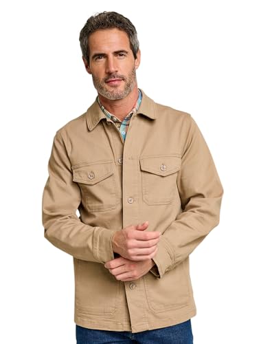 Pegasus Men's Utility Style Stretch Cotton Cargo Jacket, Lightweight & Functional Overshirt with 4 Front Pockets & Adjustable Cuffs Sand M