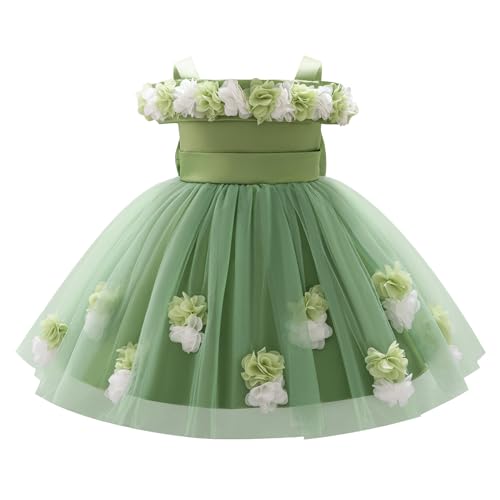 IDOPIP Infant Baby Flower Girl Dress Cold Shoulder Toddler Birthday Dresses Pageant Wedding Party Baptism Tulle Tutu Gown