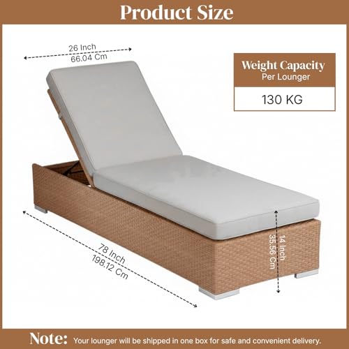 Image of DEVOKO Outdoor Rattan Wicker Sun Lounger Recliner for All Weather Comfort with Durable Metal Frame Ideal for Garden, Deck, Lawn, Poolside (Beige & Grey)