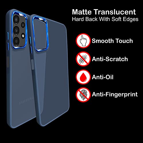 Image of A rtistque Frosted Translucent Back Cover Case for Samsung Galaxy A23 4G / A23 5G | Electroplated Chrome Ring | Raised Camera Edges for Protection | Smooth Sides TPU - Blue