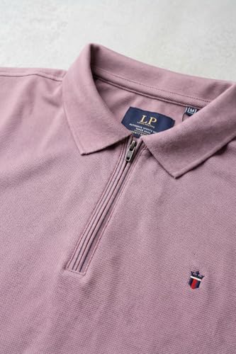 Image of Louis Philippe Men's Slim Fit Zipper Polo T-Shirt in 100% Cotton Pique Fabric for Casual Wear