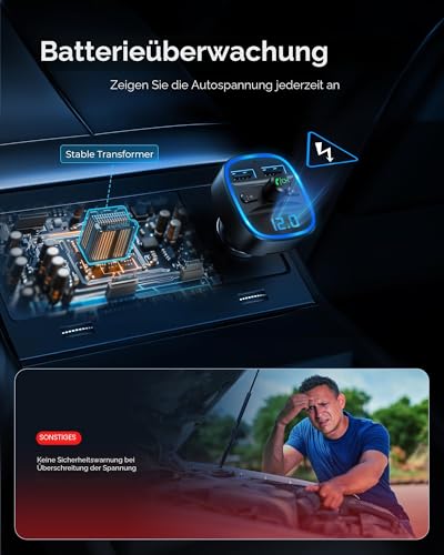 LENCENT Bluetooth FM Transmitter Auto, Musik Adapter für Auto Radio, KFZ Bluetooth...