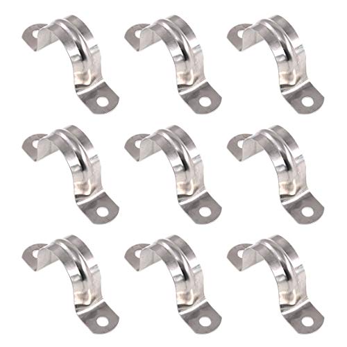 Keadic 30Pcs M32 Two Hole Strap U Bracket Tube Strap Tension Clips Stainless Steel Heavy Duty Rigid Pipe Strap Clamp