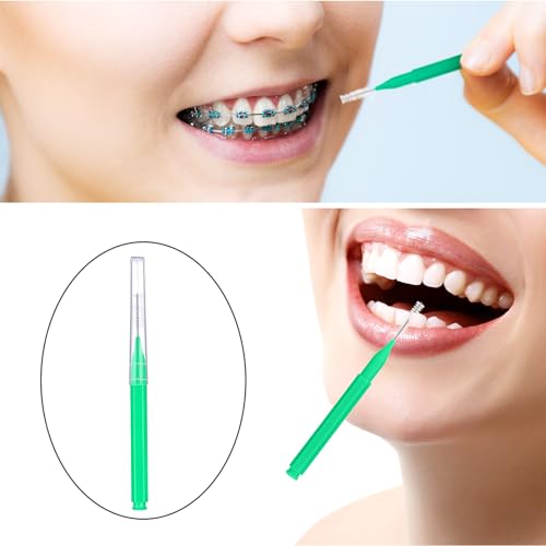Image of Patelai 100 Pcs Braces Dental Brushes,Green,Adorable Size | Interdental Toothpick Bristle Dental Picks for Cleaner Tooth Flossing Head Oral Hygiene Flosser Toothpick Cleaners Tooth Tool