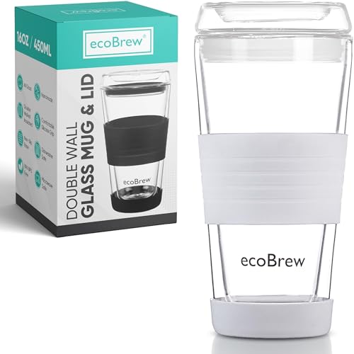 Comparison: Best Insulated Glass Travel Mug 4 ecoBrew 16oz Double Wall All Glass Tumbler with Lid, Dishwasher Safe & Microwavable Glass Travel Mug, Clear Coffee Tumbler To Go, Reusable Ceramic Cup for Hot & Cold Drinks