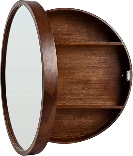 Gabinetes de baño con Espejo, botiquín de Pared con Puerta Abierta, gabinete de Espejo de baño Redondo de Madera, estantes de Almacenamiento/Muebles de baño