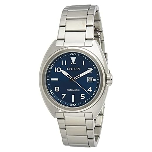 Citizen Mäns analog automatisk klocka med rostfritt stålband, BLÅ, En storlek, Armband