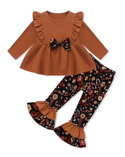 WESIDOM Toddler Girl Clothes 3T 4T Girls Outfits Ruffle Shoulder Top+Floral Pants Cute 3-4T Toddlers Girls Clothing Sets