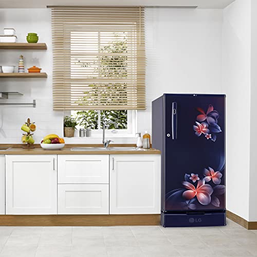 Image of LG 190L 2 Star Direct-Cool Single Door Refrigerator (GL-D199OBPC, Blue Plumeria, Base stand with Drawer)
