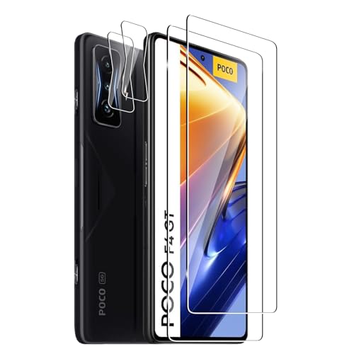 FWKDWHPH 2 Piezas Vidrio Templado compatible con POCO F4 GT 5G y 2 Piezas Protector de Lente de cámara,Dureza 9H, Antiarañazos, Sin Burbujas,HD Protector de pantalla