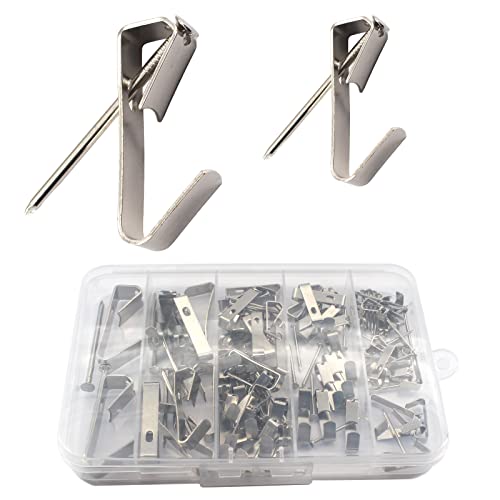 Image of Silver 60 Set Picture Hangers Photo Frame Hanging Hooks Kit, Mixed 10lb 20lb 30lb 50lb 100lb Picture Hanger Hook with Nails for Hanging Artwork Picture