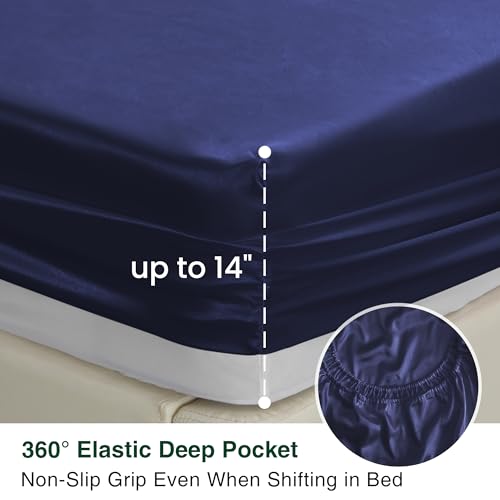 Love's cabin Twin XL Satin Sheet Sets - 3 Piece Navy Blue Silky Bed Sheets with Deep Pockets, Luxury Silk Feel Satin Sheet Set Twin XL (1 Flat Sheet,1 Fitted Sheet,1 Pillow case)