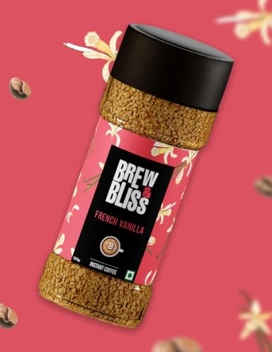 Image of Brew & Bliss French Vanilla Coffee | 100g | Instant Premium Flavored Coffee | Cafe-style Coffee at home | Zero Preservatives | Make Upto 50 Cups of Strong Hot & Cold Coffee