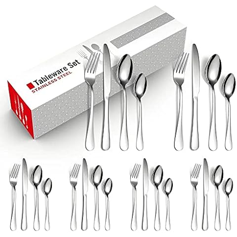 Homkits 24 Piece Mixed Cutlery Sets Stainless Steel Flatware Tableware Set with Knife Spoon Fork, Service for 6 Cutlery Set Cover