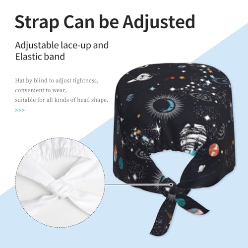 Image of Cute Pug Dog Print Working Cap Scrub Cap with Sweatband,Adjustable Fashion Bandage Tie Back Hat Headwear for Women Men