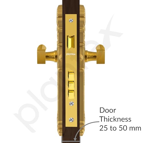 Image of Plantex Main Door Lock Handle Set /6-Lever Lock Mechanism with 3 Years of Warranty /Mortise Door Lock with 3 Keys, Brass Lockbody & Cylinder(657- Gold)