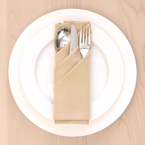 Image of Encasa XO Cotton Napkins for Dining Table | Set of 6, Size 43x43 cm | Machine Washable Reusable Table Napkin, Soft & Absorbent, Elegant Table Decor for Kitchen, Hotels, Party - Light Beige
