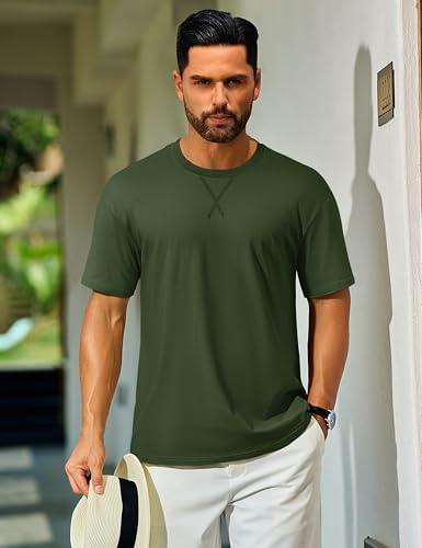 Cotrasen Men's T Shirts Cotton Drop Shoulder Short Sleeve Shirts for Men Casual Soft Comfort Loose Fit Mens Summer Tee Shirts