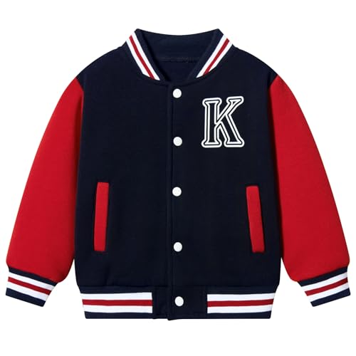 Kids Boys Baseball Jacket Toddler Varsity Fleece Letterman Coat Vintage Bomber Casual Button Outerwear with Pockets