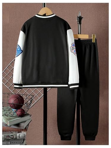 Image of SOLY HUX Boy's 2 Piece Sweatsuits Outfits Letter Graphic Long Sleeve Varsity Jacket and Sweatpants Set
