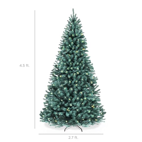 Best Choice Products 4.5ft Pre-Lit Blue Spruce Christmas Tree, Artificial Full Hinged Decor, Holiday Decoration w/ 100 Warm White Incandescent Lights, 436 Tips, Foldable Metal Base