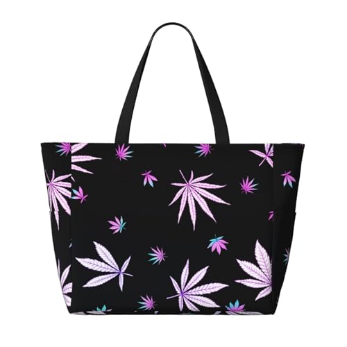 Marijuana Weed Cannabis Leaves Beach Bag Women Tote Bag Pool Bag With Zipper For Gym Grocery Travel With Wet Pocket2