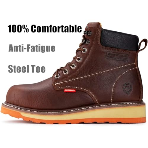 SUREWAY 6 in Mens Heavy Duty Soft/Steel Toe Work Boots for Men,Goodyear Welted,Full Grain Leather,Slip Resistant,EH Safety Industrial Construction Boot,Steel Toe Dark Brown,Size 92