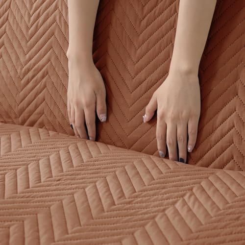 Image of HOKIPO 3 Seater Quilted Sofa Cover with Pockets, Brown (NEW3-803-BRN)