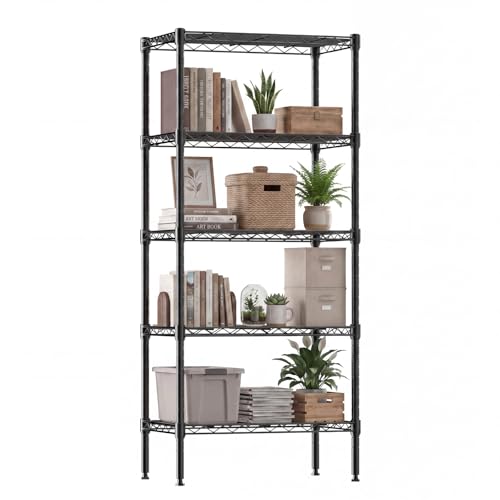 Image of DUMOS 5-Tier Metal Wire Storage Shelves, Adjustable Standing Storage Rack Shelf, Heavy Duty Steel Shelving Unit Organizers for Kitchen Bathroom Pantry Garage, 23.2 inch Wx13.4 Dx59.8 H, Black