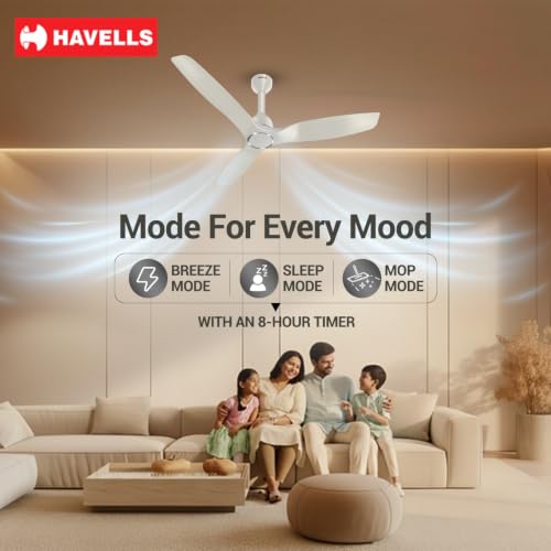 Image of Havells Stealth Slim BLDC 1200 mm Ceiling Fan | Remote Controlled, High Air Delivery Fan | 5 Star Rated, Upto 50% Energy Saving, Reverse Rotation, 2 Year Brand Warranty | (Pack of 1, Oatmeal)