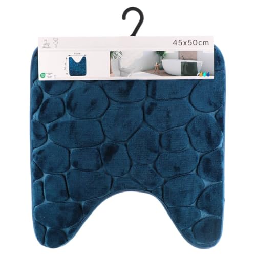 Tendance - Tapis contour wc memoire de forme microfibre galet 45x50 cm - bleu marine