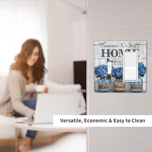 Decorative Outlet Covers Blue Flower Bottles Wood Plank 2 Gang 1 Gang Wall Plate Cover Single Toggle Rocker Combo Light Switch Cover Plate Face Plate for Bedroom Decor