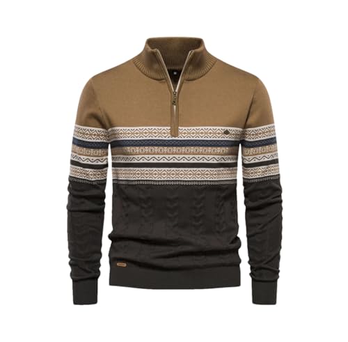Men's Winter Cotton Sweater - Warm Zipper Ethnic Patterns Casual Knit Pullover