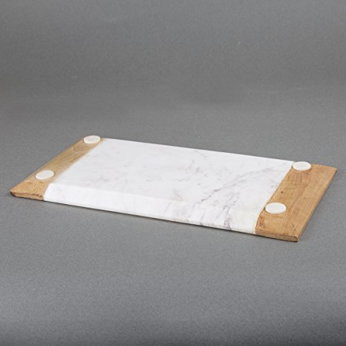 Creative Home Natural Marble And Mango Wood Vanity Tray Towel Tray Bathroom Countertop Organizer, 6" X 12" X 0.8" H, Off-White (Color May Vary) #TOP3