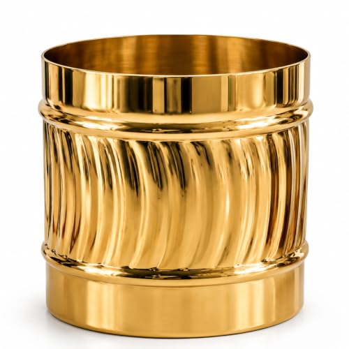 Image of ecofynd 1 Pack Metal Plant Pots (6 inch), Indoor Small Planter Flower Pots, Home Garden Decor Planter for Living Room Bedroom Interior (Gold Finish, POT050)