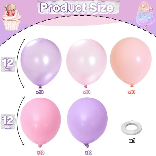 Image of Pastel Pink and Purple Balloons, Princess Pearl Light Pink Purple Orange Latex Helium Party Easter Balloons for Girl Women Bridal Baby Shower Wedding Mermaid Butterfly Fairy Birthday Party Decorations