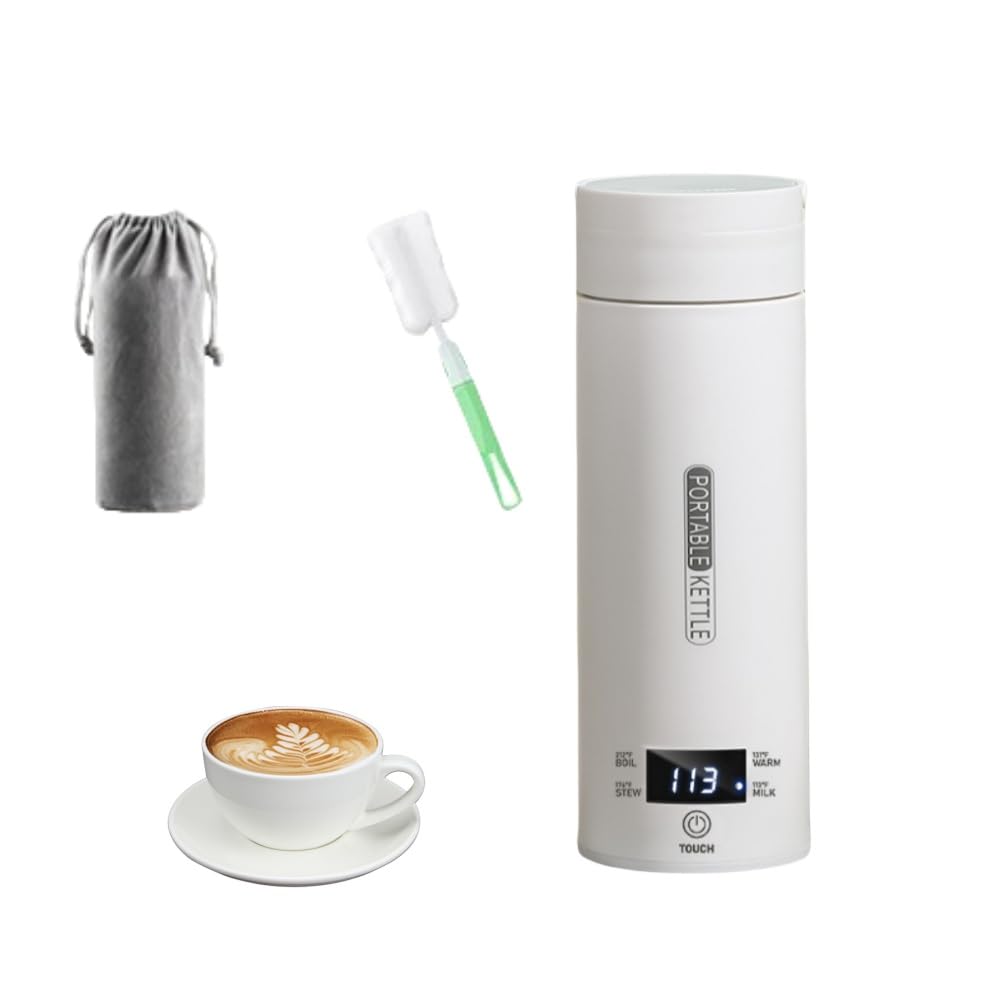 Portable Travel Electric Kettle, 500ml Small Mini Electric Kettle Coffee Tea Water Boiler with 4 Temperature Settings LCD Display 304 Stainless Steel Fast Boiling Hot Water with Auto Shut-Off