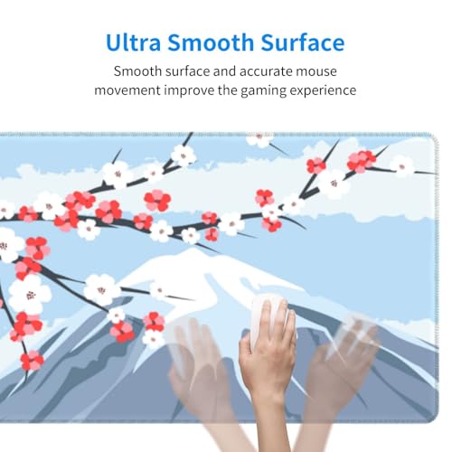 Image of Cherry Blossom Large Gaming Mouse Pad, Extended Fuji Mountain Mousepad, Big Long Non-Slip Mouse Mat for Keyboard, Computer for Office, 31.5 * 11.8 in