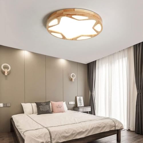 Plafonnier bois design nordique étoile avec télécommande