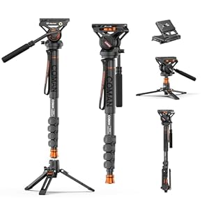 Monopod with Feet, 73.2 inch Professional Camera Monopod Tripod, with New Q6 Fluid Head for DJI RS4 Manfrotto, Aluminum Portable Travel Video Monopod with Removable Tripod Stand Base, Max Load 22 Lbs