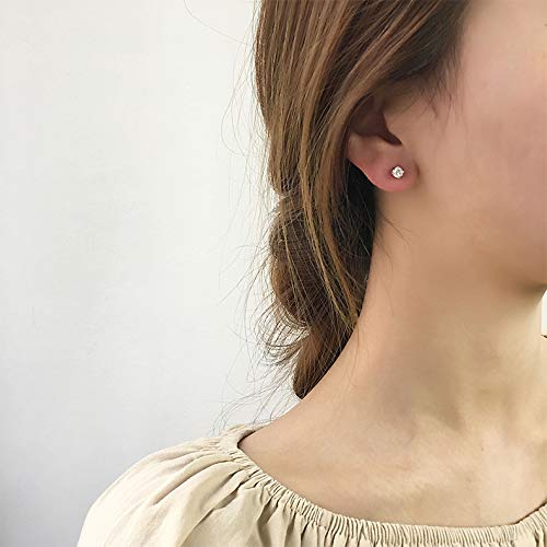 Sterling Silver Stud Earrings for Women Men- 4 Pairs of Hypoallergenic Small White Gold Plated Cubic Zirconia Cartilage Earrings Jewelry Sets (2mm/3mm/4mm/5mm)4