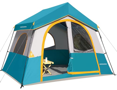HIKERGARDEN 8 Person Camping Tent - Portable Family Cabin Tent for Camp, Windproof Fabric Camp Tent Outdoor for Hiking, Backpacking, Traveling-12'x9'x80in(H) (Ocean Blue)