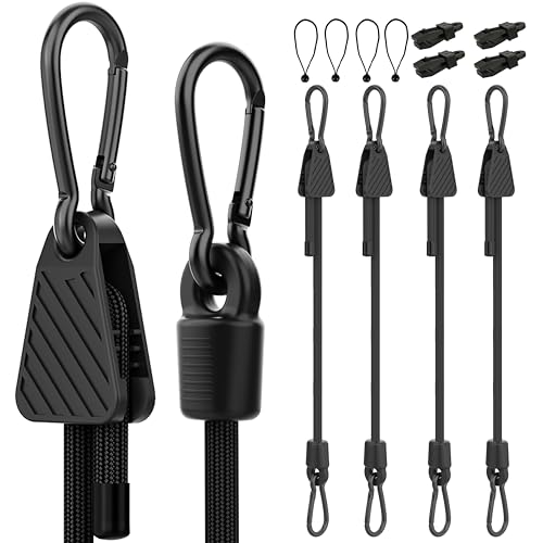 Image of Rugtol Bungee Cords with Hooks, Upgrade 12pcs Assortment Heavy Duty Outdoor with 48'' Adjustable Bungee Cords Carabiner Black, 6'' Canopy Tarp Ball Ties and Tarp Clips for Tents, Cargo, Camping