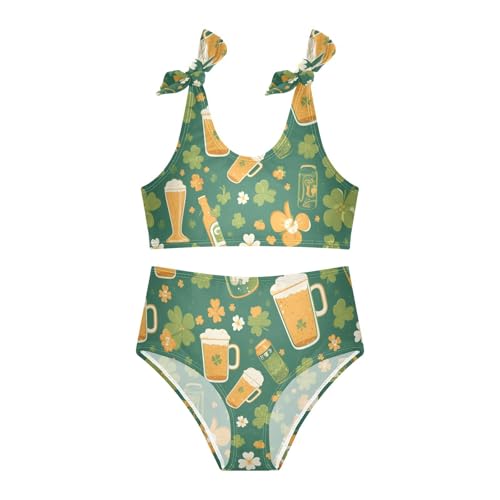KLL Seamless Pattern St Patrick's Day Girls Two Piece Bikini Set Quick-Dry Bathing Suit Swimming Suits Cute Shoulder Strap3