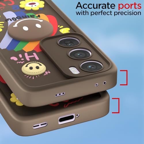 Image of Pikkme Back Cover for Oppo Reno 12 Pro 5G | Soft Silicone| Cute Rainbow Smile & 3D Cartoon Flower Design | Shockproof Raised Camera Protection Bumper Case (Brown)