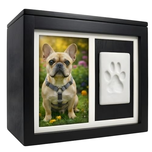 Pet Urns for Dogs & Cats | Black Bamboo Pet Cremation Box with Hair Keepsake Case | Dog Ashes Urn Set with Paw Print Kit | Photo Album & ID Plate | Pet Memorial for Dogs or Cats up to 150 lbs